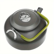 1个便携式露营水壶，采用氧化涂层铝合金材质，耐热橡胶手柄，易倾倒短嘴，适合户外使用