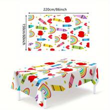 Colorful School Bus & Rainbow Polyester Tablecloth - Thick Woven Rectangular Design, Suitable For Home, Restaurant, Cafe, Outdoor Dining And Parties, Party Tablecloth | Fun Design | Durable Tablecloth - Multicolor - View 1