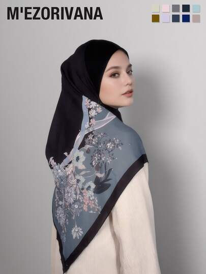 1 chiếc khăn trùm đầu bằng vải chiffon polyester in hoa thanh lịch dành cho nữ, thiết kế đính đá quý, đẹp và thoải mái, phù hợp cho nhiều dịp khác nhau.