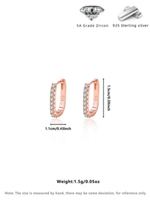 1 Đôi bông tai bạc 925 đính đá Zirconia lấp lánh, kiểu dáng thời trang, đường kính 1.5cm, thích hợp làm quà cưới/sinh nhật cho nữ, hoặc đeo hàng ngày, kèm hộp quà sang trọng. - Hoa hồng vàng - Xem 3