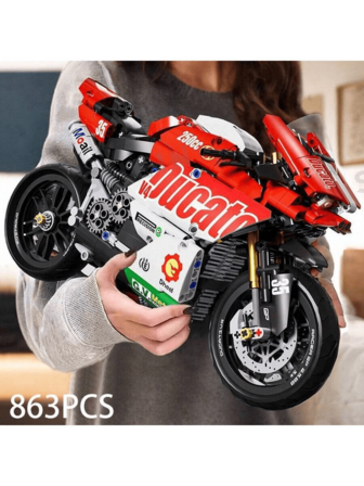 1 Set Ducati Motorcycle 863pcs V4 Motorcycle Building Blocks Set, Technic Series Super Motorcycle Model, Tech Racing Car, Adult Assembly Toy, Birthday/Holiday/Gift For Boys, New Year Gift