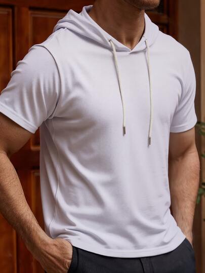 Solid Color Hooded Short Sleeve Hoodie, New Spring/Summer Lightweight Short Sleeve Top