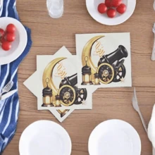20 Pieces Of Golden Moon-Patterned Napkins, Cannon Theme 6.5*6.5 Inches, Suitable For Celebration Party Decoration, Table Decoration, Festival Decoration Napkin Party Supplies