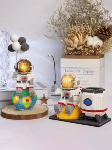 1600片宇航员桌面收纳盒/熊猫笔筒积木套装，DIY 3D拼图组装模型，创意益智玩具，家居装饰，生日/万圣节/圣诞节礼物 - 彩色 - 查看 5