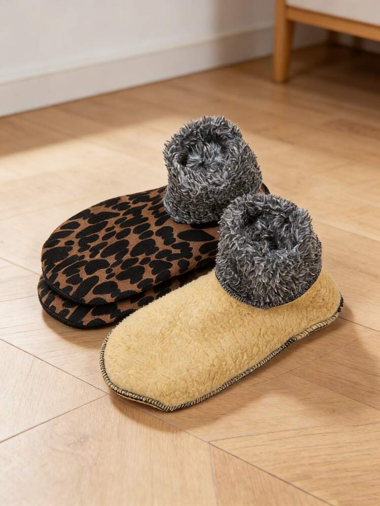 5双/10双装女士豹纹保暖内衬短袜，室内保暖拖鞋袜，休闲时尚家居袜，舒适袜子 - 彩色 - 查看 2