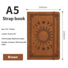 1 Hardcover Notebook, Faux Leather Cover With Embossed Sun & Moon Pattern, A5 Size, 200 Pages Lined Paper, Includes Pen Holder, Elastic Closure, Ribbon Bookmark, 180° Lay-Flat Design, For Office, Study, Note-Taking - Multicolor - View 13