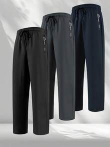 1条男士抽绳腰纯色运动裤长款休闲裤基础款 - 黑色 - 查看 9