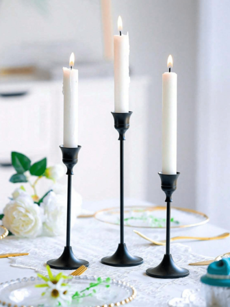 3 pezzi Portacandele conici in ottone dorato/nero, eleganti portacandele vintage in metallo alluminio, centrotavola decorativo moderno, adatto per camino, matrimonio, festa, inaugurazione casa, compleanno, laurea, casa accogliente, decorazione tavolo da pranzo, festa della mamma, raduno, pranzo in famiglia, ristorante di alta gamma, decorazione matrimonio