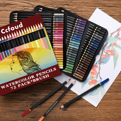 Ccfoud Watercolor Pencils - Professional Art Painting Set Of 72 - Beautiful Blending Effects With Wet Or Dry - Ideal For Coloring Book - Water Soluble Pencils For Adults Artist