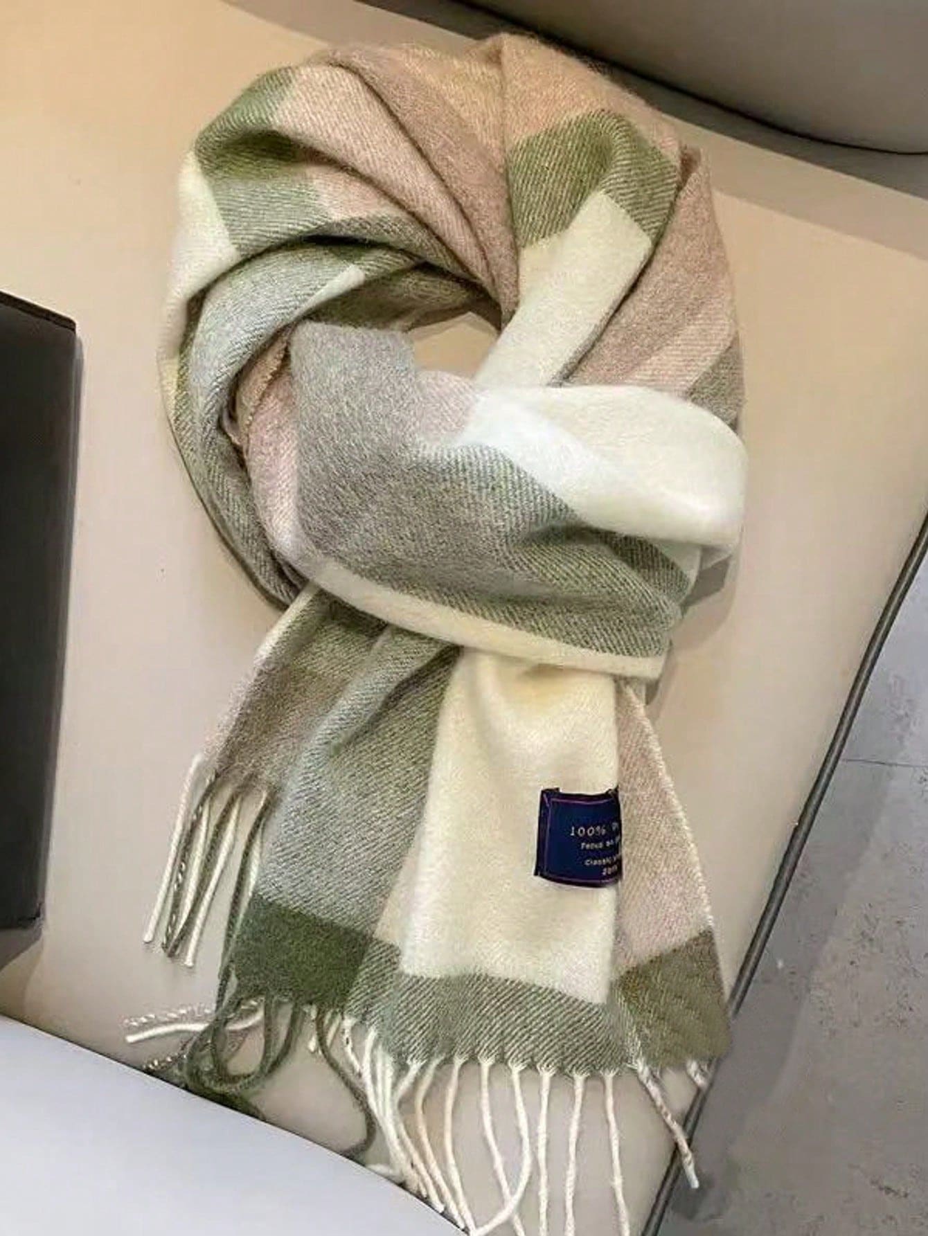 1 pièce Écharpe/Châle à carreaux 100% laine pour femmes, cache-cou d'hiver de haute qualité, cadeau d'anniversaire