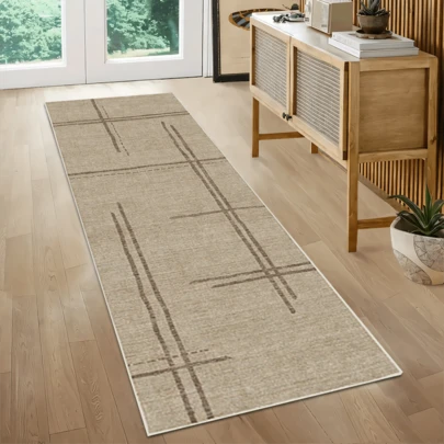 1pc Nordic Style Simple Line - Solid Color Vintage Texture Rug, Carpet, Area Rug, Doormat, Runner, Suitable For Bathroom, Kitchen, Entryway, Hallway, Bedside, Living Room, Bedroom, Machine Washable, Home Decor