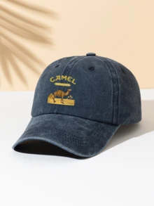1pc Washed Baseball Cap, Fashion Minimalist Casual Versatile "Camel" Printed Pattern, High-Quality Decorative Gift For Family And Friends, Essential Fashion Item For All Seasons - Multicolor - View 3