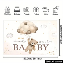One 2d Flat Bear. We Can Hardly Wait To Throw A Party. It's Perfect For A Neutral Bear Party, A Neutral Photo Booth And Banner Decoration. Brown - Beige - View 6