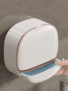 1 pieza Jabonera de pared de lujo con tapa, Estante de secado de jabón de alta gama, Caja de almacenamiento impermeable para jabón, Apta para baño, ducha, viaje, dormitorio, jabonera minimalista, accesorio de baño, estante de almacenamiento de baño, esencial de vuelta a clases, necesidad del hogar