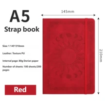 1 Hardcover Notebook, Faux Leather Cover With Embossed Sun & Moon Pattern, A5 Size, 200 Pages Lined Paper, Includes Pen Holder, Elastic Closure, Ribbon Bookmark, 180° Lay-Flat Design, For Office, Study, Note-Taking - Multicolor - View 11