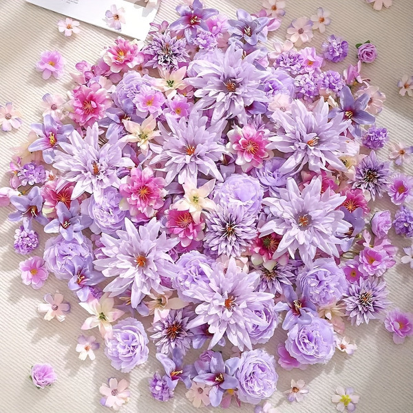 100PCS Purple Artificial Flowers, Suitable For DIY Handmade Decoration, Home Decor, Wedding, Photography And Other Categories