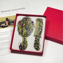 1 Set Chinese Retro Style Makeup Mirror & Comb Set, Portable, Peacock Handle Mirror, Luxurious Vintage Style, Metal Handle Makeup Mirror, Peacock Embossed Design, Handheld, Birthday/Valentine's Day/Mother's Day Gift, European/French Style - Multicolor - View 3