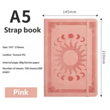 1 Hardcover Notebook, Faux Leather Cover With Embossed Sun & Moon Pattern, A5 Size, 200 Pages Lined Paper, Includes Pen Holder, Elastic Closure, Ribbon Bookmark, 180° Lay-Flat Design, For Office, Study, Note-Taking - Multicolor - View 14