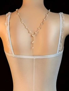 女士性感半透明蕾丝吊带露背连体裤 - 弹力挂脖连裤袜，镂空网纱套装，无衬垫内衣，手洗性感服饰，适合女性穿着 - 均碼 - 查看 6