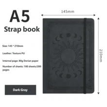 1 Hardcover Notebook, Faux Leather Cover With Embossed Sun & Moon Pattern, A5 Size, 200 Pages Lined Paper, Includes Pen Holder, Elastic Closure, Ribbon Bookmark, 180° Lay-Flat Design, For Office, Study, Note-Taking - Multicolor - View 16
