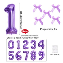1 Pc 32-Inch White Number Foil Balloon & 5 Pcs Bow Combination Set, Suitable For Wedding, Birthday, Anniversary, Graduation, Summer Party Decoration - Purple - View 4