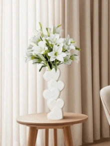 白色心形花瓶（1个） - 现代波西米亚风格，层叠心形设计，高品质陶瓷，适用于情人节、婚礼、办公室、卧室、壁炉架和桌面装饰 - 无需电池，婚礼装饰，表面光滑，情人节礼物，家居装饰 - 彩色 - 查看 9