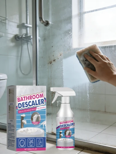 浴室清洁剂 - 一喷一擦，焕然一新。深层去污，除垢，双重护理。浴室除垢清洁液，去除水渍、污垢，表面净化清洁剂。