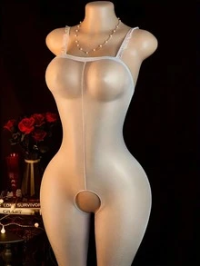 女士性感半透明蕾丝吊带露背连体裤 - 弹力挂脖连裤袜，镂空网纱套装，无衬垫内衣，手洗性感服饰，适合女性穿着 - 均碼 - 查看 3