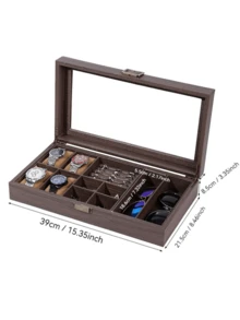 1个木纹皮革手表收纳盒，带玻璃窗，可展示手表和手镯 - 咖啡棕 - 查看 8