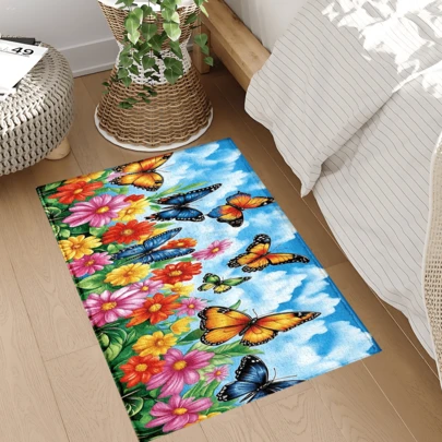 1 Adet Kelebek Desenli Baskılı Halı, Suni Yün Paspas - Yüksek Emici Özellikli, Kolay Temizlenebilir, Ev Dekorasyonu, Çiftlik Evi Tarzı, Giriş, İç Mekan, Oda, Mutfak, Yemek Odası, Küçük Ofis/Ev Ofisi, Lavabo, Çamaşır Odası, Kapı Paspası, Mutfak Paspası, Kaymaz Paspas İçin Uygundur