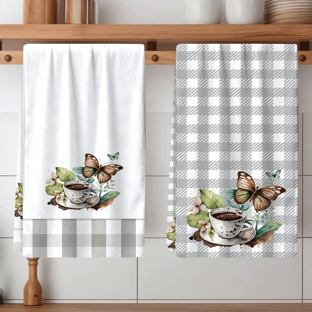 Bộ 2/4 khăn lau bát đĩa, họa tiết kẻ caro cà phê và bướm, chất liệu microfiber siêu thấm hút, khăn bếp hiện đại, khăn lau nấu nướng, khăn lau bát đĩa, khăn lau nhà, khăn lau tay, khăn trà, cực mềm mại và thấm hút cao, trang trí nhà bếp, quà tặng cho hàng xóm, mẹ, sinh nhật, tân gia cho bạn bè, đồ dùng nhà bếp thiết yếu, nhu yếu phẩm hàng ngày. - Nhiều màu - Xem 1