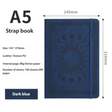 1 Hardcover Notebook, Faux Leather Cover With Embossed Sun & Moon Pattern, A5 Size, 200 Pages Lined Paper, Includes Pen Holder, Elastic Closure, Ribbon Bookmark, 180° Lay-Flat Design, For Office, Study, Note-Taking - Multicolor - View 12