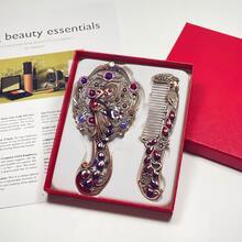 1 Set Chinese Retro Style Makeup Mirror & Comb Set, Portable, Peacock Handle Mirror, Luxurious Vintage Style, Metal Handle Makeup Mirror, Peacock Embossed Design, Handheld, Birthday/Valentine's Day/Mother's Day Gift, European/French Style - Multicolor - View 4