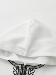 穆斯林男士长袖刺绣连帽拉链长袍，宽松休闲伊斯兰男士长袍，柔软面料，四季皆宜 - 白色 - 查看 4