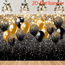 2D Flat Banner 1pc Photography Backdrop, Black And Golden Glitter Backdrop For Birthday Wedding Prom Graduation Photography Background Party Glitter Golden Black Balloon Party Decorations Photoshoot Photobooth - 1 - View 2