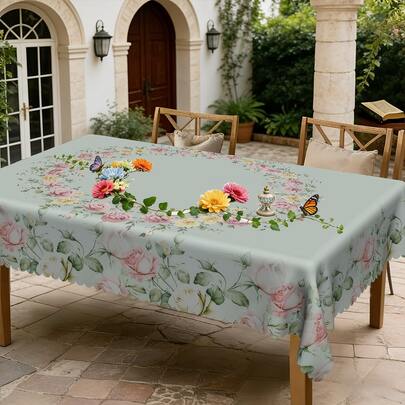 1pc/36pcs European Floral Style Wrinkle-Resistant Tablecloth, Embossed Edge Craft, Rectangular/Round Tablecloth, Multiple Sizes Available, Polyester Fiber Tablecloth, Indoor Dining/Outdoor Party Use