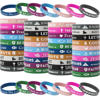 20pcs Bible Verse Bracelets, Cross & Bible Verse Silicone Bracelet Set, Silicone Bracelet Bulk, Jesus Bracelet, Bible Verse Design Silicone Bracelet Set, Multi-Color Combination, Cute Christian Bracelets Colorful Wristbands, Comfortable & Lightweight, Suitable For Men & Women Religious Gifts, Baptism Party Favors, Carnival Party Gifts, Mother's Day Graduation Gifts