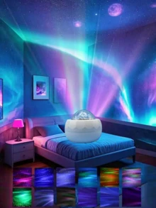 1个北极光LED夜灯投影仪，带遥控器 - 可调光极光灯，适用于卧室、家庭影院和派对装饰 | 完美的圣诞节或生日礼物，营造梦幻氛围的卧室夜灯，耐用塑料外壳 - 彩色 - 查看 5