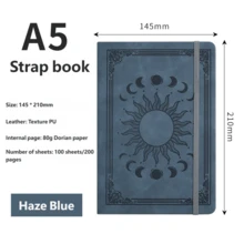 1 Hardcover Notebook, Faux Leather Cover With Embossed Sun & Moon Pattern, A5 Size, 200 Pages Lined Paper, Includes Pen Holder, Elastic Closure, Ribbon Bookmark, 180° Lay-Flat Design, For Office, Study, Note-Taking - Multicolor - View 17
