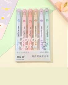 6 Pastel Colors Square Highlighter Pen, Kawaii Text Markers - CY7721 - Bộ 1 chú chó nhỏ - Xem 3