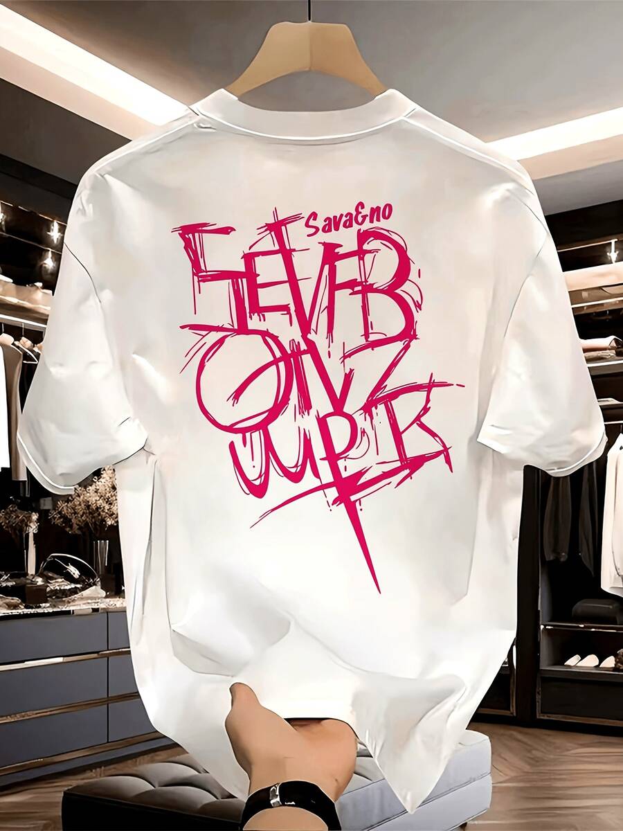 Men'S Heavyweight%-Shirt - Bold Pink Graffiti Lettering On Back. W1ZQ - White - View 1