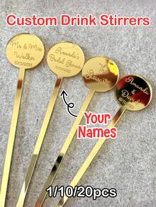 1/10/20pcs Personalised Round Drink Stirrers Acrylic Stir Sticks Wedding Decorations Custom Cocktail Swizzle Sticks Bar Drinks Mixing Bachelorette Party Cocktail Stirrer Swizzle Decorations 1pc Anti-Mold, Drink Stirrers, Personalised Stirrers, Cocktail Stick, Personalised Drink Swivel, Reusable Exquisite, Stylish, Fashionable, Vintage, Contracted Custom - Multicolor - View 2