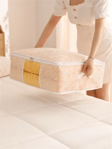 1pc Large Capacity Reinforced Lidded Storage Bag, Foldable Clothes Organizer Bag With Reinforced Handle, Suitable For Clothes, Blankets, Bedding Storage - White - View 9