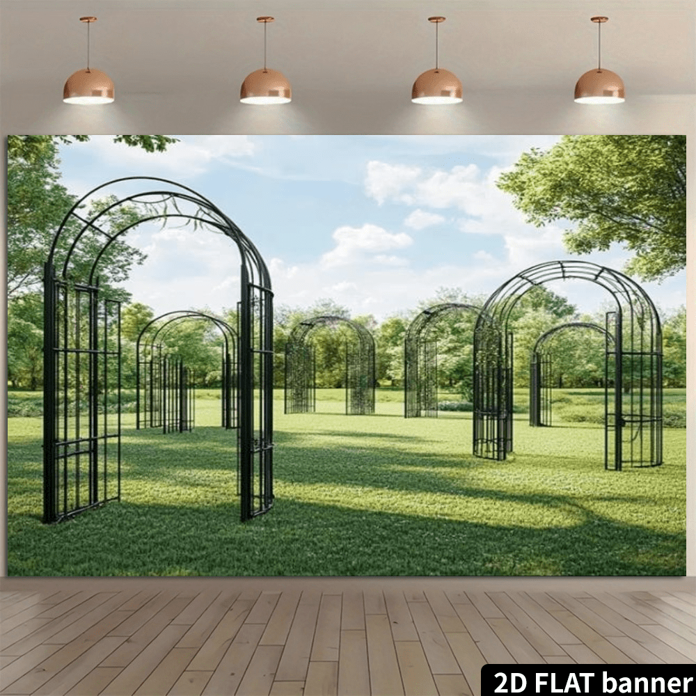 2D Flat 1pc Classic French Garden Arch Wedding Photography Backdrop, Polyester Multipurpose Party Banner, Wall Decor Sign, No Electricity Needed, Suitable For Indoor & Outdoor Events, Home And Studio