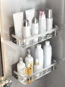 1pc Aluminum Alloy Bathroom Storage Rack, Modern Punch-free Organizer For Bathroom