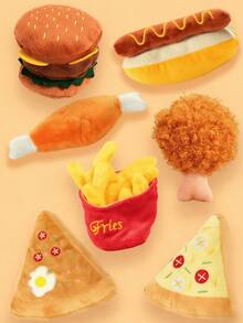 1/3 件装狗狗玩具，毛绒发声玩具，吱吱作响的狗狗玩具，耐啃咬的毛绒发声玩具，耐用的毛绒猫狗玩具，汉堡、炸鸡腿、薯条、披萨等食物造型系列宠物玩具，让猫狗快乐玩耍，宠物狗玩耍和释放压力 - 彩色 - 查看 1