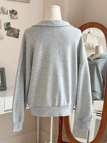 Spring New Arrival Couples Matching Half-Zip Pullover, Oversized Loose Fit Sweatshirt, Casual Everyday & Date Outfit Women Plain Color Zip Up Long Sleeve Sweatshirt,2026 Must-Have Couples Matching Half-Zip Pullover, Soft Oversized Sweatshirt, Versatile For Casual Dates & Weekend Wear Simple Fashion - 灰色 - 查看 2
