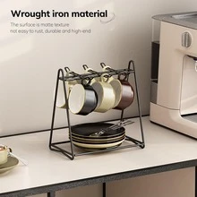 1pc Black Metal Coffee/Tea Cup Holder With Saucer, Coffee Cup Spoon And Tea Tray Storage Box - Multicolor - View 1