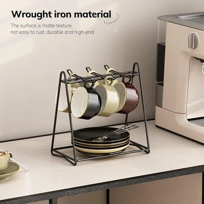 1 adet Siyah Metal Kahve/Çay Bardağı Tutucu, Tabağı, Kahve Kaşığı ve Çay Tepsisi Saklama Kutusu