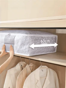 1pc Large Capacity Reinforced Lidded Storage Bag, Foldable Clothes Organizer Bag With Reinforced Handle, Suitable For Clothes, Blankets, Bedding Storage - White - View 5